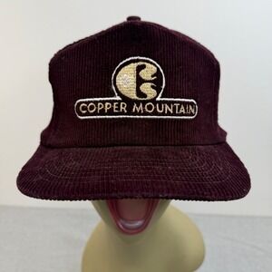 Copper Mountain Vintage Corduroy Trucker Hat Burgundy Leather Strap Colorado Ski